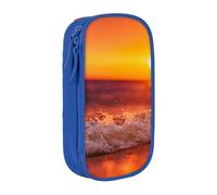 sunset with sea waves Pencil Case Blue Pencil Bag with 2 Compartments | Large Capacity Pencil Pouch Stationery Organizer Makeup Bag For Students Office Travel Art Supplies