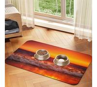 Sunset With Sea Waves Print Pet Feeding Mat For Dogs & Cats Absorbent Waterproof Dog Food Mat Non-Slip Pet Bowl Placemat Quick Dry Floor Protector Leather Tablecloth