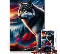 Sunset Wolf Fusion Jigsaw Puzzles 1000 Pieces for Adults Memory Boost Warm Time Image Assembly Fine Art Piece (38x52cm)