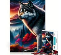 Sunset Wolf Fusion Jigsaw Puzzles 1000 Pieces for Adults Memory Boost Warm Time Image Assembly Fine Art Piece (38x52cm)
