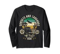 Sunsets and Saguaros Southwest USA Hotrod Retro Style Design Long Sleeve T-Shirt
