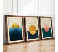 Sunsets by the Sea Minimalist Set of 3 Framed Wall Art Prints A4