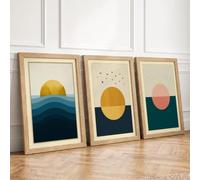Sunsets by the Sea Minimalist Set of 3 Framed Wall Art Prints A4