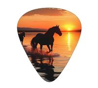 Sunsets Lake Horses 12 Pack Guitar Plectrums With Storage Case, 0.46/0.71/0.96mm, Including Thin, Medium Thick Guitar Plectrums For Electric Guitars Bass Ukulele