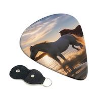 Sunsets Lake Horses 6 Pack Guitar Picks With Holder, Personalized Guitar Plectrums Non-Slip Portable Ukulele Bass Picks 0.46mm For Acoustic Guitar Lovers Gifts