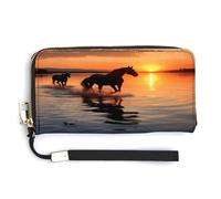 Sunsets Lake Horses Clutch Purse Cute PU Travel Clutch Purses Large Capacity Ladies Wristlet Wallets Long Clutch Wallet with Zipper for Shopping Outside Traveling