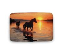 Sunsets Lake Horses Door Mat Heavy Duty Welcome Mats for Outdoor Indoor, Super Absorbent Entryway Rugs Dirt Trapper Entrance Mat Non-Slip Backing Kitchen Rugs for Bathroom 19.7"x31.5"