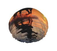 Sunsets Lake Horses Double Layer Waterproof Shower Cap For Women, Reusable Bath Hat With Elastic Band, Keep Hair Dry For Shower And Skincare