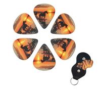 Sunsets Lake Horses Guitar Picks 6 Pack 3 Different Thickness Celluloid Guitar Plectrums with Guitar Pick Holder Personalized Guitar Pick for Acoustic Guitar, Electric Guitar, Bass
