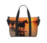 Sunsets Lake Horses Water-Resistant Crossbody Travel Bag, Large Carry-On with Adjustable Strap, Multi-Compartment Weekender for Gym, Travel, Outdoor