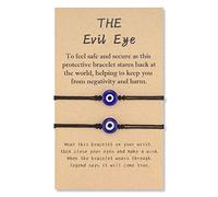 SUNSH 2Pcs Evil Eye Bracelet for Women Teen Girls Boy Couple Kabbalah Adjustable Rope Waterproof Lucky Jewelry with Wish Card Protection Black String Lover Family Mother Daughter Friendship Gifts
