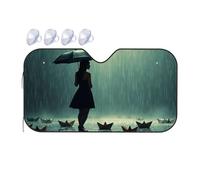 Sunshade For Car Windshield A Woman Stands In The Rain With An Umbrella, Surrounded By Paper Boats Car Windshield Sunshade Sun Shield For Car Windshield Windshield Sunshade(70x130cm)