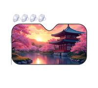 Sunshade For Car Windshield Cherry Blossom Serenity: A Japanese Temple At Sunset Car Windshield Sunshade Sun Shade For Car Sun Shade For Car(76x140cm)