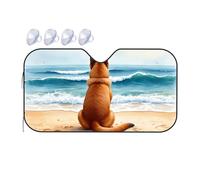 Sunshade For Car Windshield Dog Watching Waves On The Beach Car Windshield Sunshade Windshield Sunshade Blackout Shade(76x140cm)
