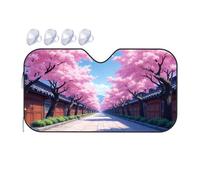 Sunshade For Car Windshield Sakura Trees In Bloom Along The Cobblestone Path Car Windshield Sunshade Windshield Sunshade Blackout Shade(70x130cm)