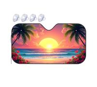 Sunshade For Car Windshield Sunset At The Beach With Palm Trees And Flowers Car Windshield Sunshade Windshield Sunshade Blackout Shade(70x130cm)
