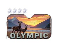 Sunshade Olympic Sunset: Deer On The Beach With Snow-Capped Mountains In T Car Windshield Sunshade Sunshade For Car Windshield Sunshade For Car Winds(76x140cm)