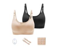 SUNSHE Nursing Bras for Breastfeeding, Seamless Ultra Comfort Nursing Bra, Classic Maternity Bra Nursing Bras for Women, Black&beige, XXL