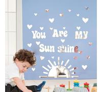 Sunshine Acrylic Mirror Wall Stickers 3D Cute Sun Mirror Wall Decal Silver Acrylic Wall Sticker You are My Sunshine Heart Sun Wall Decals for Kids Room Baby Nursery Playroom Decor