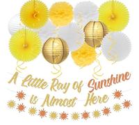 Sunshine Baby Shower Decorations for Girls, A Little Ray of Sunshine is Almost Here Shower Supplies, Baby Shower Decorations Paper Fan Banner Pom Pom Flowers Garland