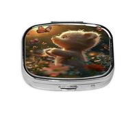 Sunshine Butterfly Flower Bear Pattern Pill Case Pill Box Travel Pill Organizer Small Square Medicine Box for Purse & Pocket Gifts