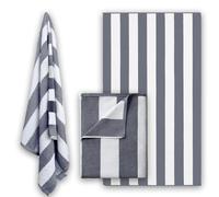 Sunshine Comforts 2 Pack Grey & White Stripe Stripe Beach Towel (70 x 150cm), Soft Egyptian Cotton, Sand Resistance & Quick Drying Towels for Adults, Extra Large