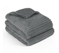 Sunshine Comforts Charcoal Stripe Ultra Soft flannel Blanket Double Size 150x200cm, 100% Polyester Light & Warm Blankets, Super Soft Blanket Throw for Sofas Cuddly Snuggle Comfort for All Seasons