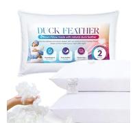 Sunshine Comforts Duck Feather & Down Pillows (2 Pack) -1200GSM Luxury Bed Pillows for Sleeping, Soft for All Sleep Positions - Breathable, Washable & Hypoallergenic UK Standard Size (50X75cm)