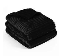 Sunshine Comforts Fleece Stripe Throw Blanket For Sofa - 100% Polyester Soft Cosy Warm Blankets For Bed, Light Warm Soft Cute Throw For Women and Girls - Black, Double (150X200CM)