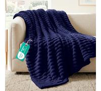 Sunshine Comforts Fleece Stripe Throw Blanket For Sofa - 100% Polyester Soft Cosy Warm Blankets For Bed, Light Warm Soft Cute Throw For Women and Girls - Navy, King (200X240CM)