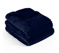Sunshine Comforts Navy Stripe Ultra Soft flannel Blanket Double Size 150x200cm, 100% Polyester Light & Warm Blankets, Super Soft Blanket Throw for Sofas Cuddly Snuggle Comfort for All Seasons