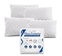 Sunshine Comforts Quilted Waterproof Pillow Protectors 4 Pack | Ultra Luxe Zipped Pillow Covers, Soft, Breathable & Hypoallergenic Pillowcase Protectors, White (50 X 75CM)