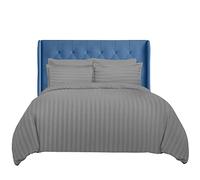 Sunshine Comforts Super king Duvet Set - 3PC Hypoallergenic Satin Stripes Microfiber Quilt Superking Duvets set with Pillow Cases-Breathable & Anti Wrinkle Superking Duvet Cover Set (Grey)