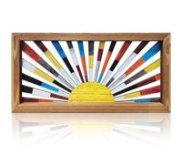 Sunshine Decor Boho Sunrise Wall Art Framed Wooden Art Wall Decor boho wall decor for living room Rainbow Sun Rising On The Horizon Geometric Line 16x8 Inch