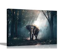 Sunshine Elephant Forest Canvas Wall Art Prints Home Decoration Animals Pictures Room Modern Art Landscape Framed 40 x 30cm (16 x 12 inches)