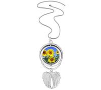 Sunshine Flowers Sunflowers Blue Sky Pendant Angel Wings Rotating Necklace Jewelry