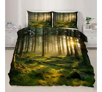 Sunshine Forest Bedding Super King Enchanted Forest Sunset Comforter Cover Green Mossy Woods Duvet Cover Nature Themed Bedding Set Soft Microfiber for Bedroom