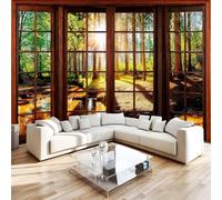 Sunshine Forest Photo Wallpaper 197"x110" River 3D Effect Panoramic Wall Murals Non-Woven Wall Paper for Bedroom Living Room TV Backdrop,Easy to Install W-53