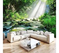 Sunshine Forest Photo Wallpaper 59"x42" River 3D Effect Panoramic Wall Murals Non-Woven Wall Paper for Bedroom Living Room TV Backdrop,Easy to Install W-459