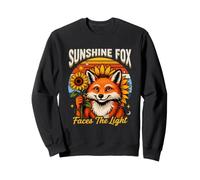 Sunshine Fox Faces The Light Retro Sunflower Sweatshirt