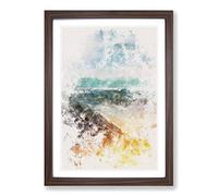 Sunshine on a Beach in Greece Watercolour Framed Print | A2 Walnut Framed Wall Art | Ready to Hang | Modern Beach Picture | Living Room Bedroom Lounge Office