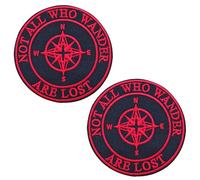 Sunshine Patch 2 PCS NOT All Wander are Lost Embroidered Iron On Patches Red Compass Clothing Jacket Fabric Badge, Black/Red, S_Logo_046