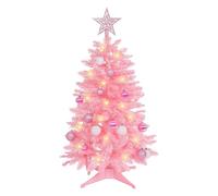 Sunshine Pink Christmas Tree with Light 3ft Artifical Full Christmas Tree with Ball & Star Ornaments 8 Lighting Modes for Holiday Decor
