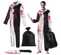 Sunshine smile Art Clown Costume, Halloween Horror Clown Costume, Terrifier Type of Clown Clothing with Fake Knife, Bloody Scary Clothing, for Halloween, Carnival, Party, Masquerade Fancy Dress