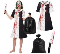Sunshine smile Art Clown Costume, Halloween Horror Clown Costume, Terrifier Type of Clown Clothing with Fake Knife, Bloody Scary Clothing, for Halloween, Carnival, Party, Masquerade Fancy Dress