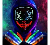 Sunshine smile LED Halloween Mask Luminous Gloves Set, LED Mask Glow in the Dark, Horror Skull Halloween Costume for Costume Games, Cosplay, Festivals