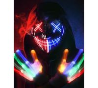 Sunshine smile LED Halloween Mask Luminous Gloves Set, LED Mask Glow in the Dark, Horror Skull Halloween Costume for Costume Games, Cosplay, Festivals