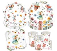 Sunshine smile Pack of 50 Butterfly Fairy Party Tableware, Fairy Butterfly Party Plates, Birthday Tableware, Butterfly Fairy Birthday, Paper Plates, Paper Cups, Napkins, Children's Birthday Decoration