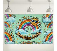 Sunshine Smile Rainbow Backdrop, Colorful Fun Pattern Party Decorations, Bright Indoor/Outdoor Photography Background for Events, Summer Celebration Supplies 71x43 Inch