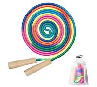 Sunshine Smile Rainbow Jumping Rope, 2m Long, Wooden Handle, Adjustable, Multicolor, Cotton Rope, Adults & Kids